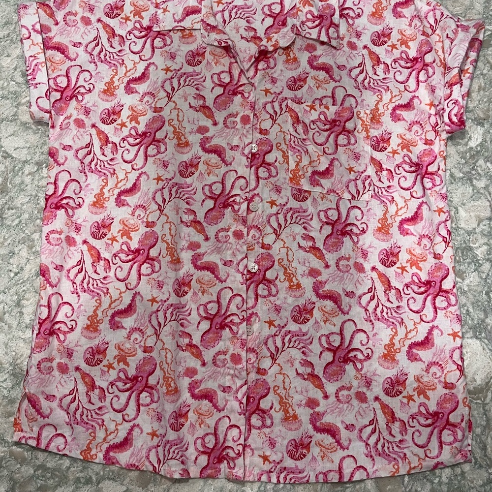 Coral Bay Pink and Orange Sea Life Button Down Shirt